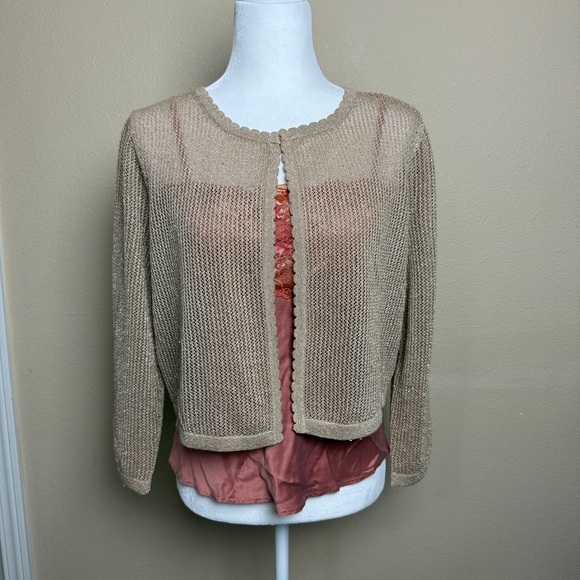 Talbots Sweaters - Talbots Open Stitch Scallop Gold Shrug Size Large
